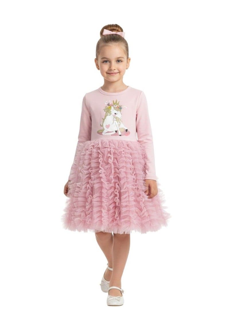 Pink Ruffled Tulle Dress for Girls - Image 1