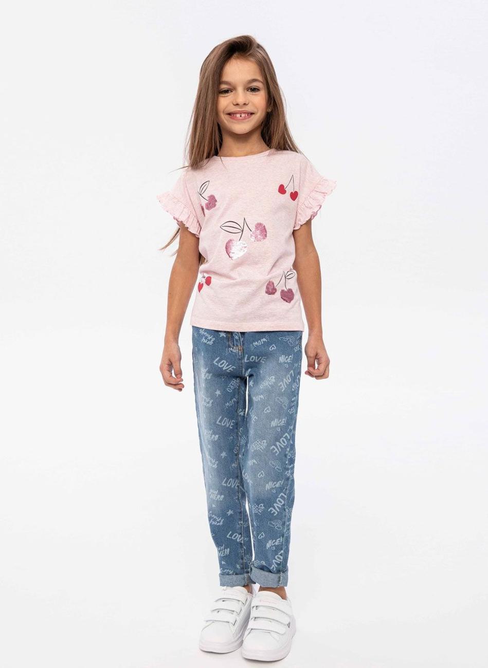 Girls Pink Sequin Cherry Print T-Shirt - Image 1