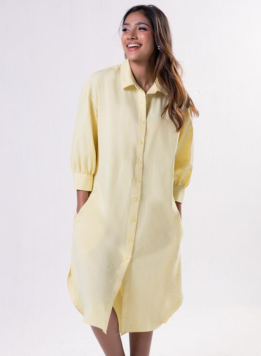 Yellow Puffed Sleeve Shirt Top - Image 1