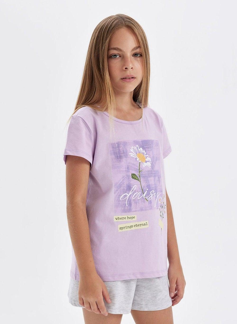 Girls Printed Short Sleeve Pajama Set - Image 1