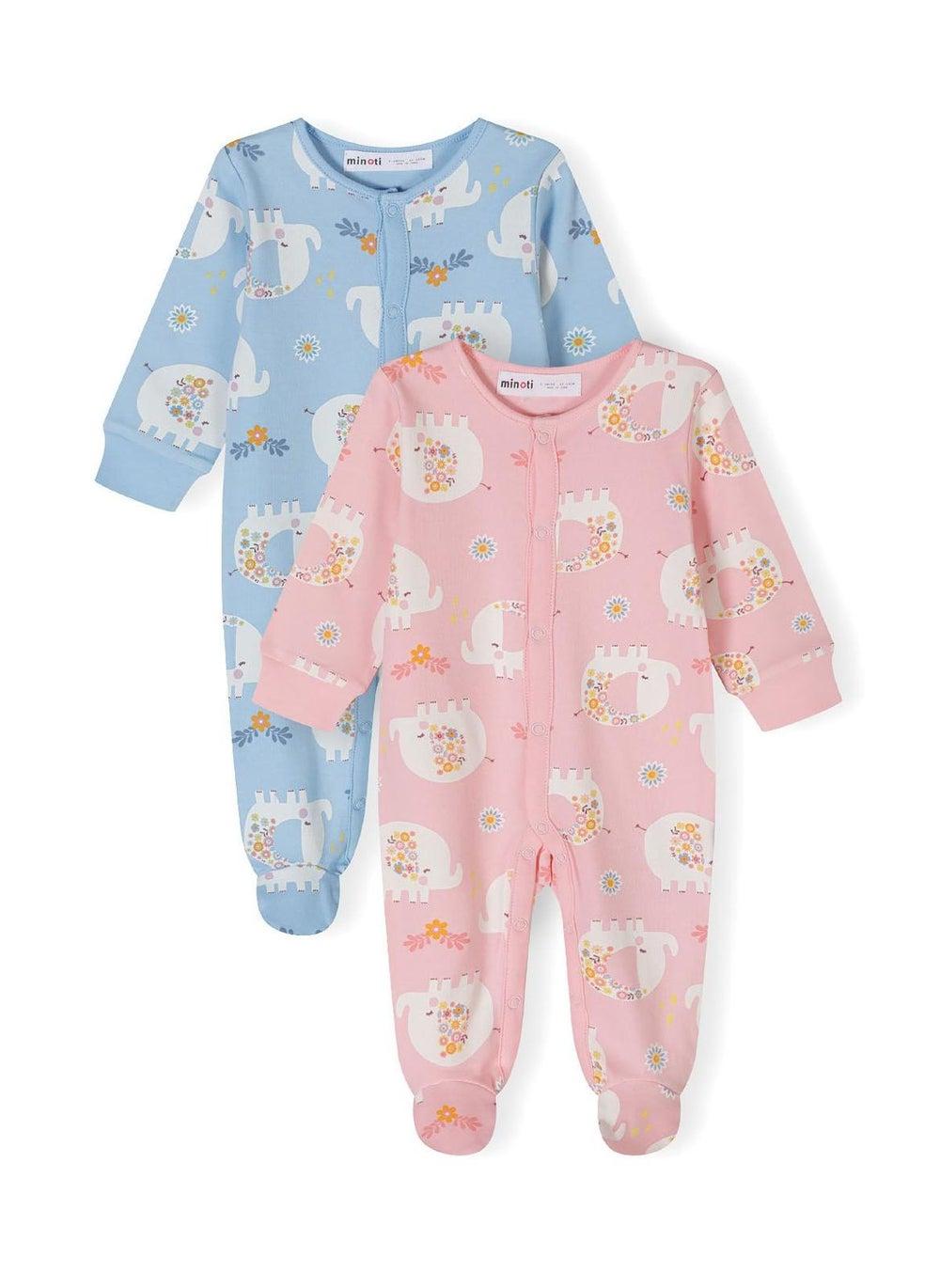 Girls 2 Pack Long Sleeve Sleepsuits Light Blue - Image 1