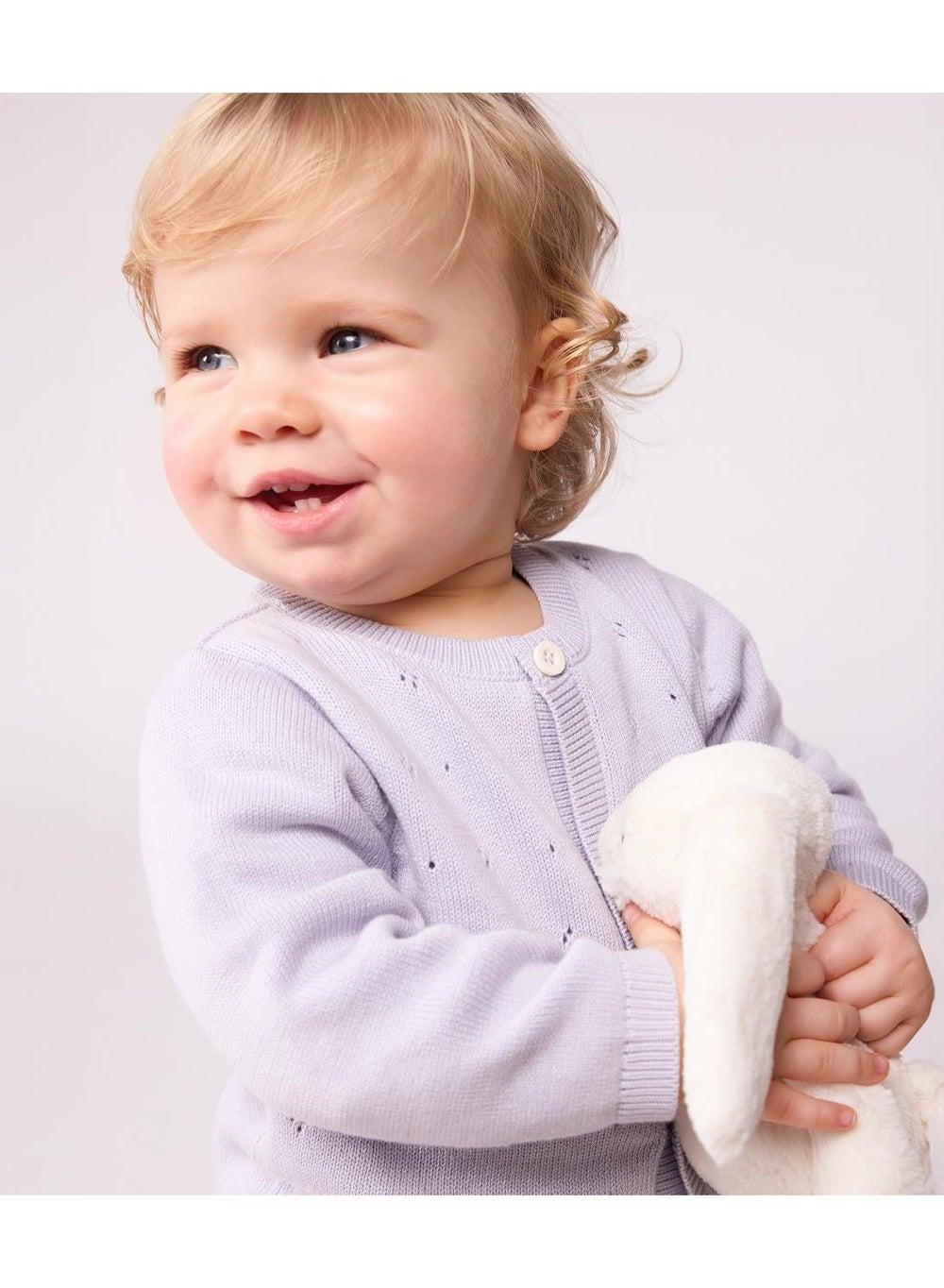 Baby Girls Plain Knitted Cotton Cardigan - Image 1
