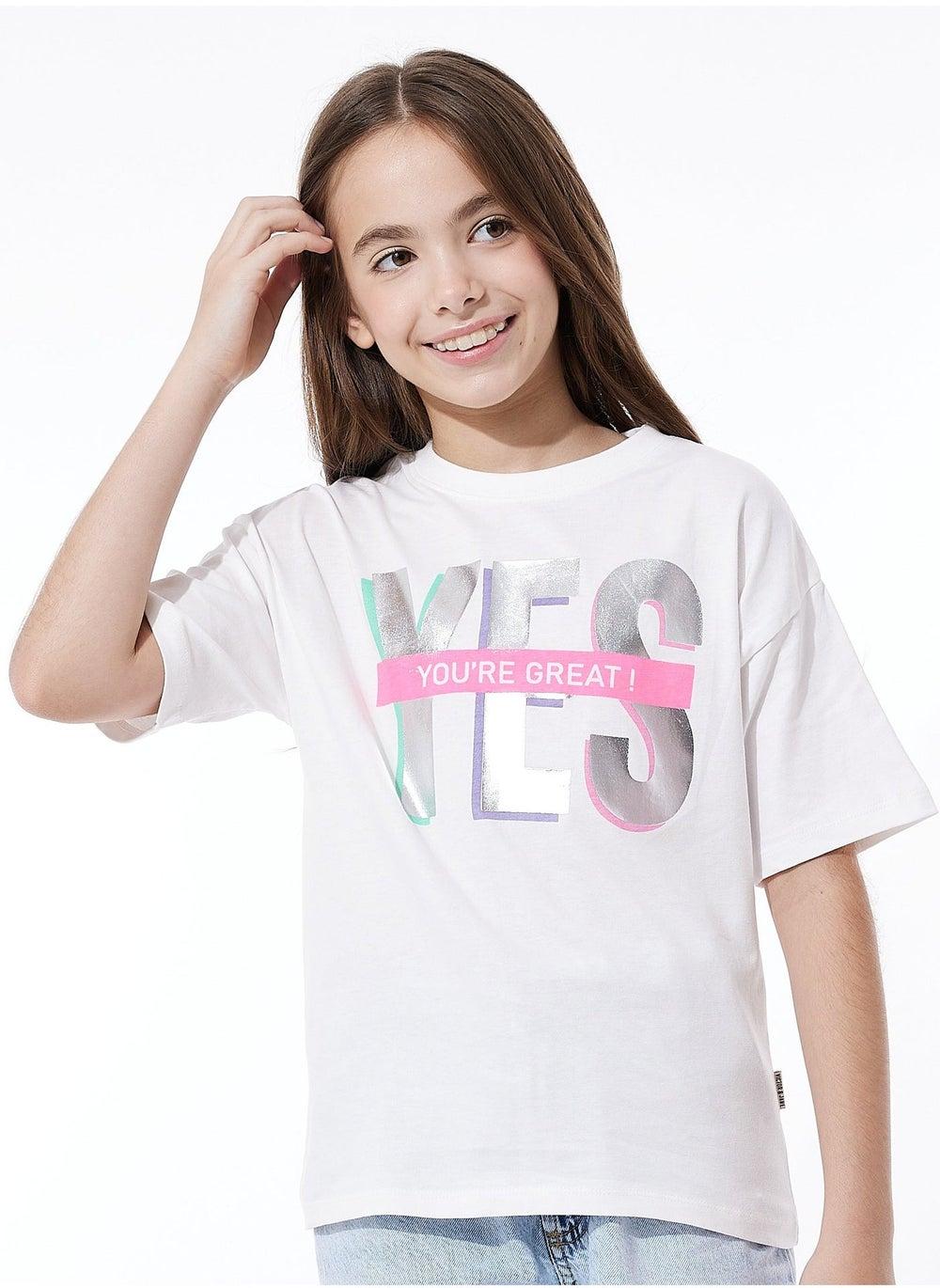 Girls Oversized Casual T-Shirt - Off-White - Image 1