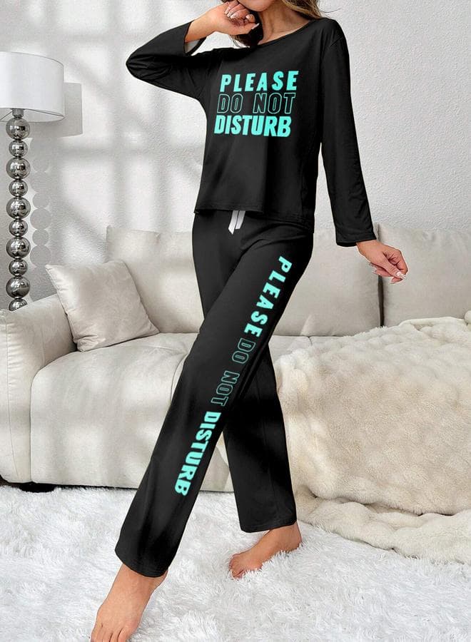 Take Two Slogan Print Long Sleeve Pyjama Set - Image 1