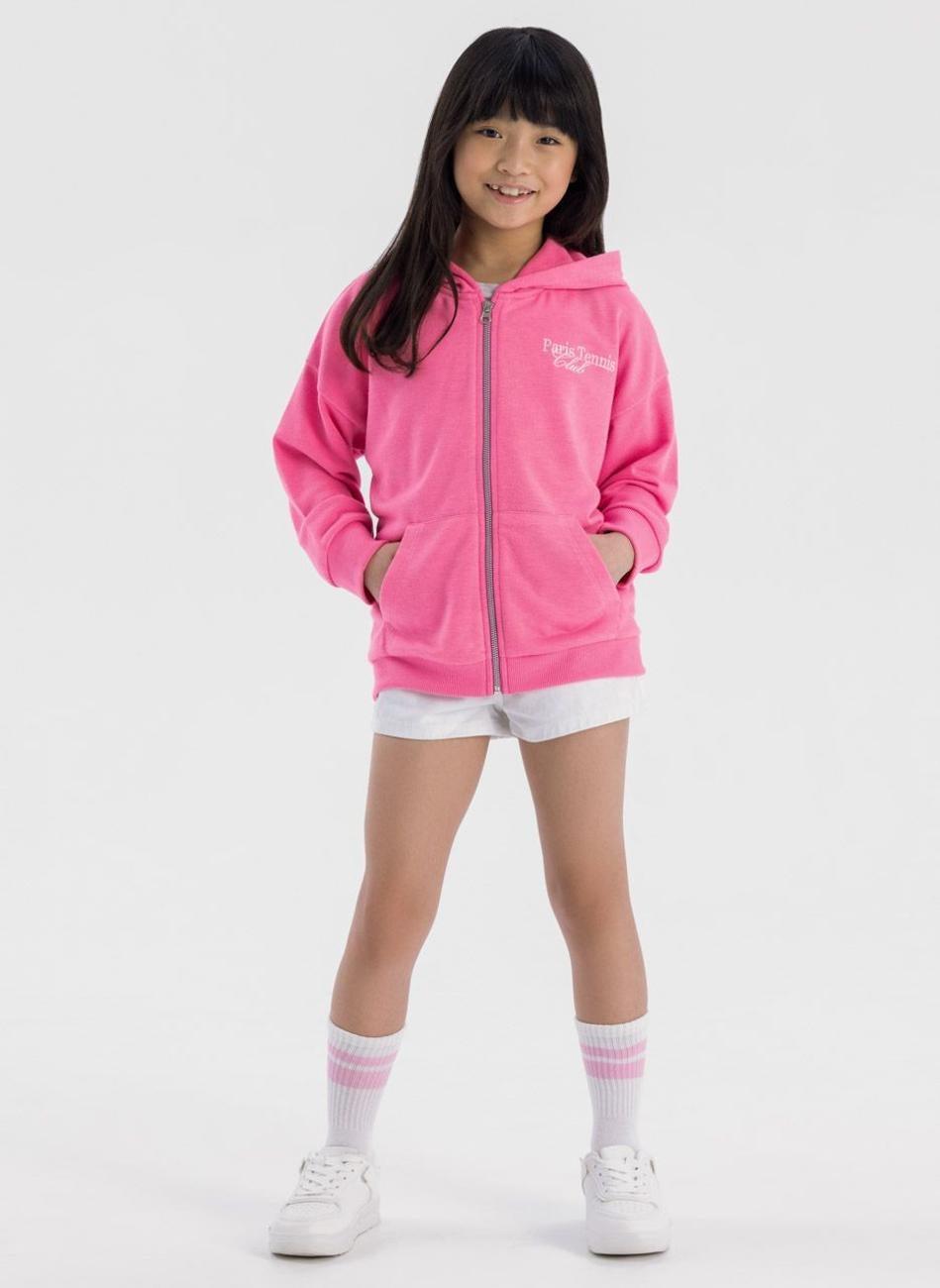 Girls Oversized Zip Through Hoodie Pink - Image 1