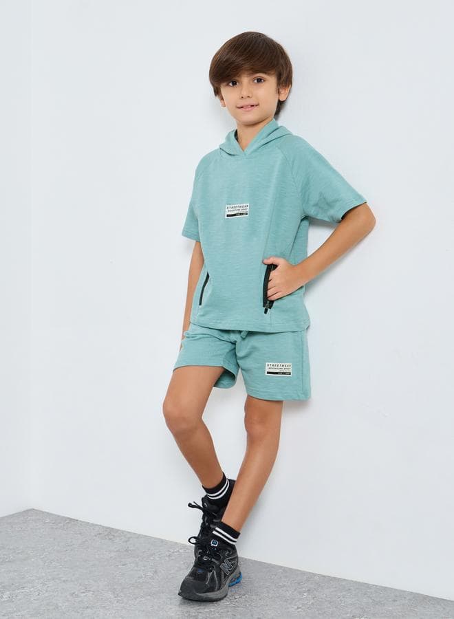 Styli Boys Zip Pocket Hooded T-Shirt & Shorts Set - Image 1