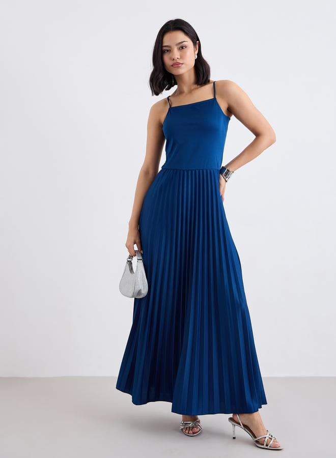 Styli Blue Pleated Strappy Maxi Dress - Image 1