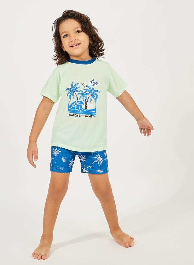 Styli Sea Printed Boys T-Shirt & Swim Shorts Set - Image 1