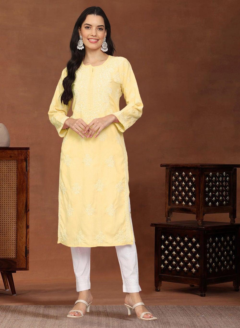 Hand Embroidered Chikankari Cotton Kurta AL4043 - Image 1