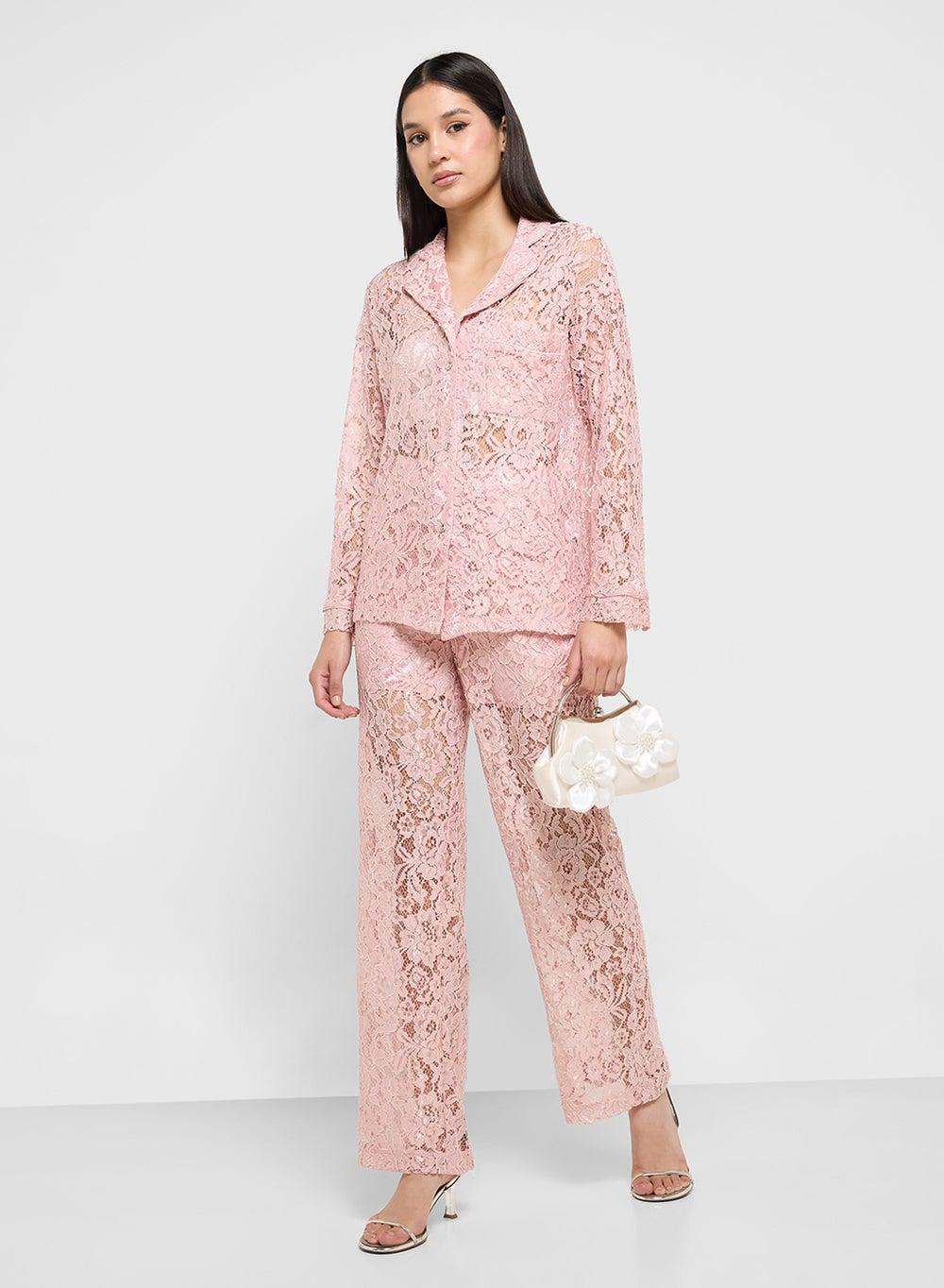 Elegant Lace Shirt & Pant Co-Ord Set - Image 1