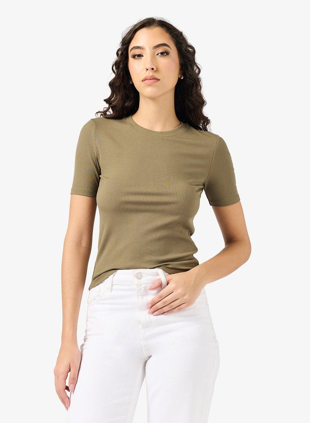 Calvin Klein Essential Ribbed Top Stretch Tee - Image 1
