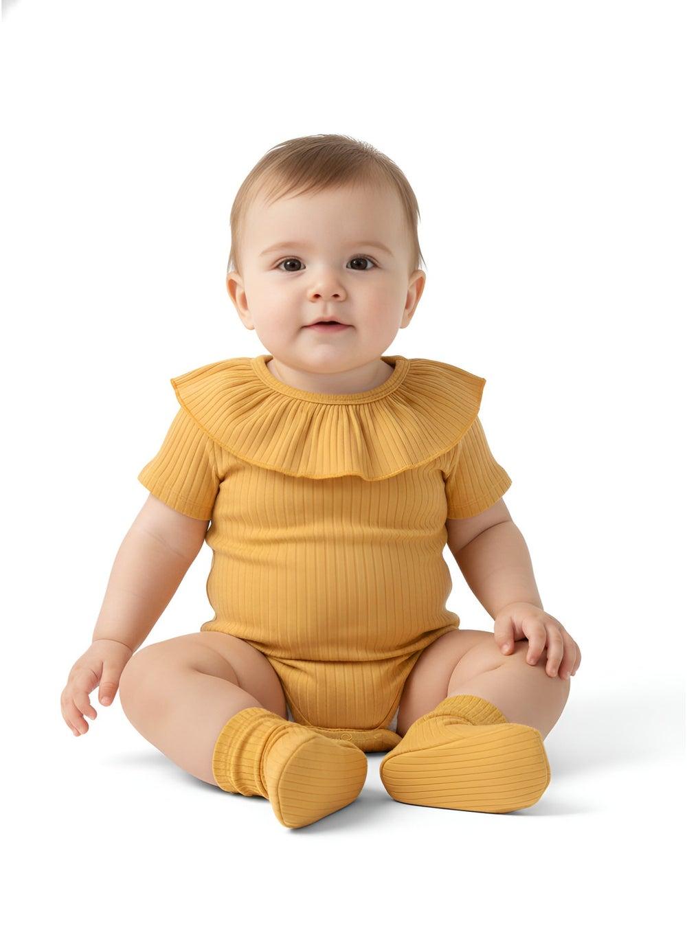 Bambimici Mustard Yellow Cotton Baby Bodysuit - Image 1