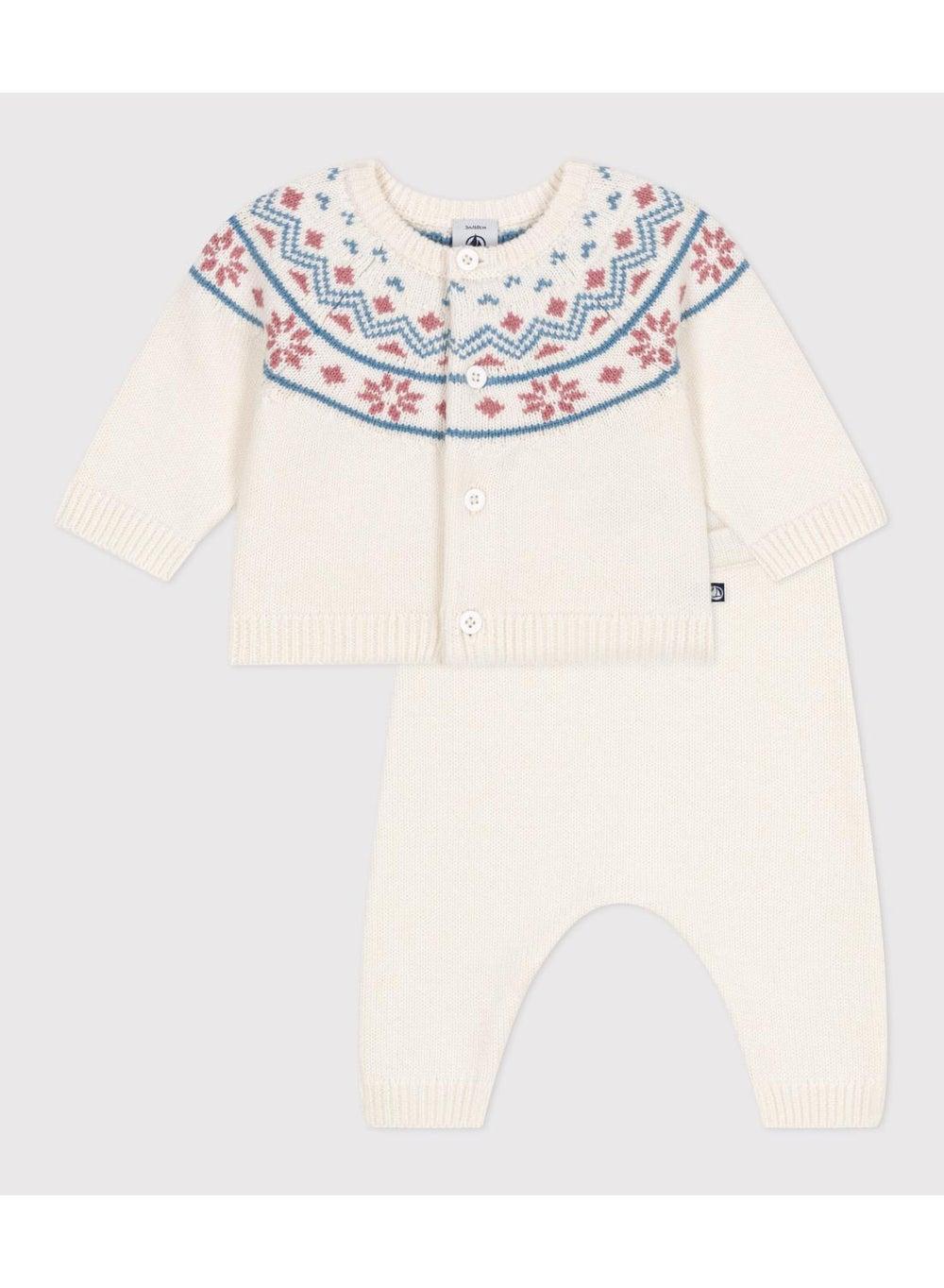 Babies’ 2-Piece Wool Knit Outfit with Jacquard Cardigan - Image 1