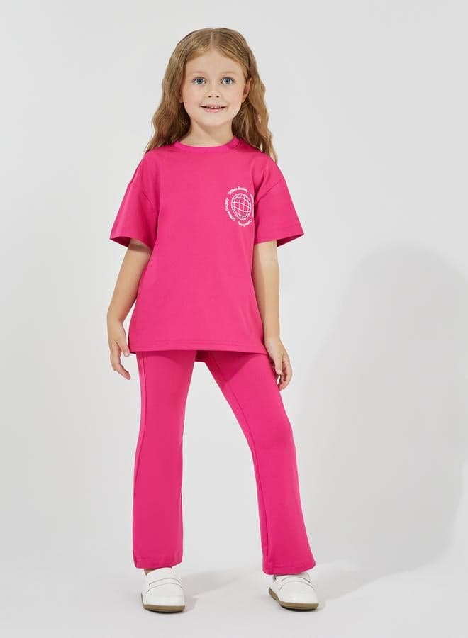Girls Dropped Shoulder Oversized Tee & Flared Leggings Set - Image 1