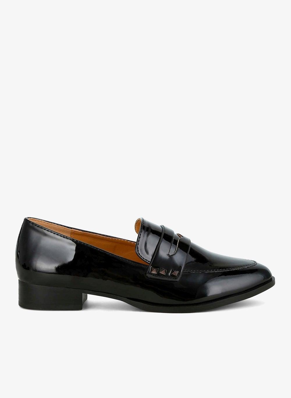 Black Patent Penny Loafers with Stud Detail - Image 1