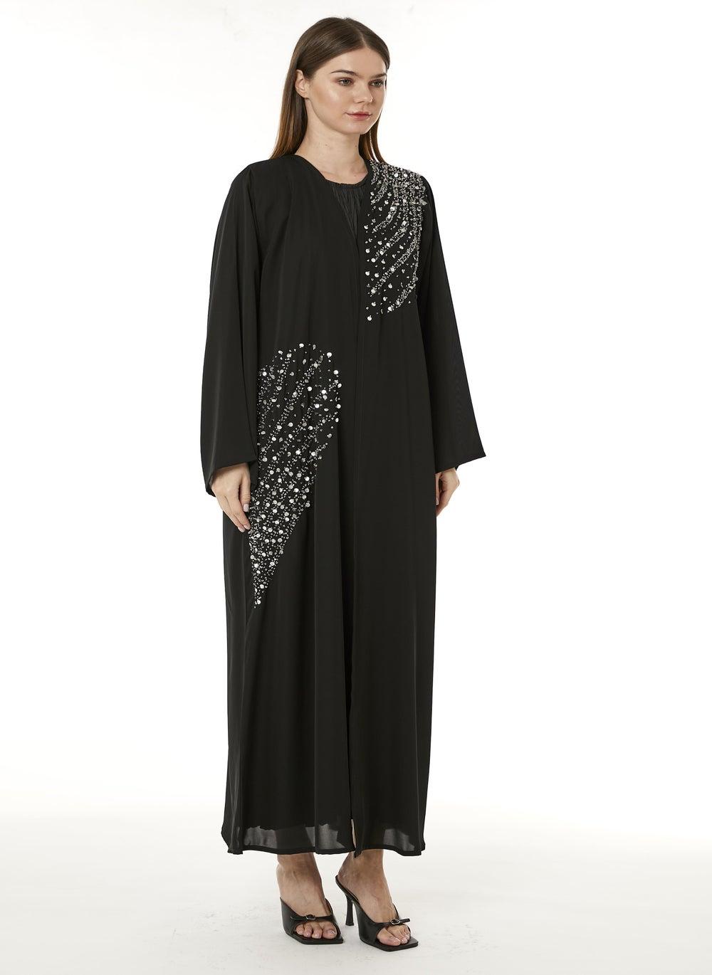 MOiSTREET Black Korean Nida Embellished Abaya - Image 1