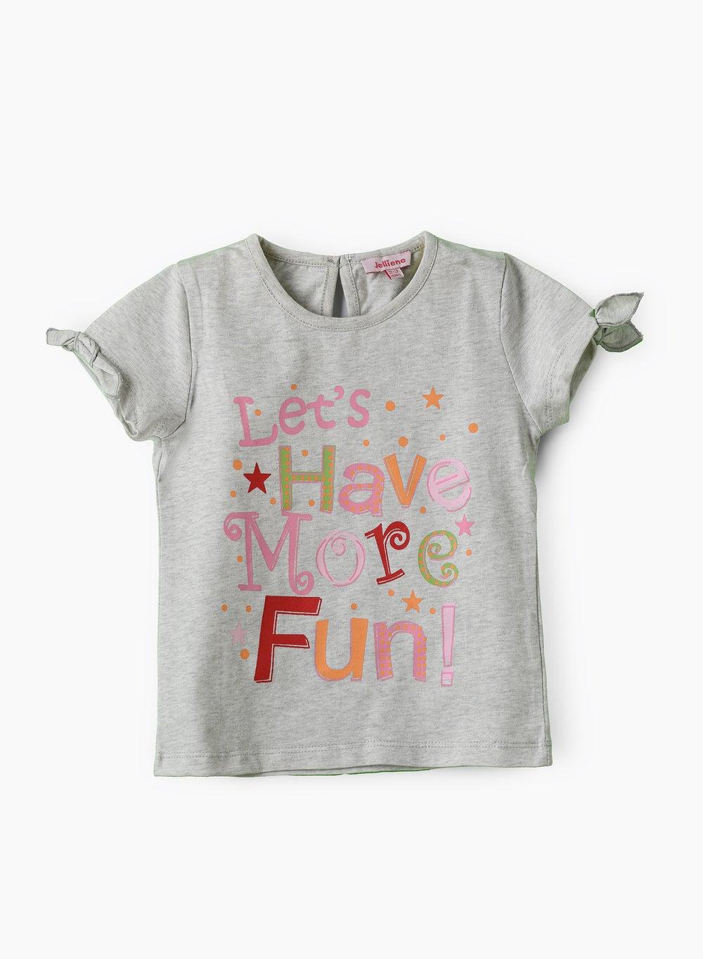 Girls Grey Graphic Tie Sleeve Fun Top - Image 1