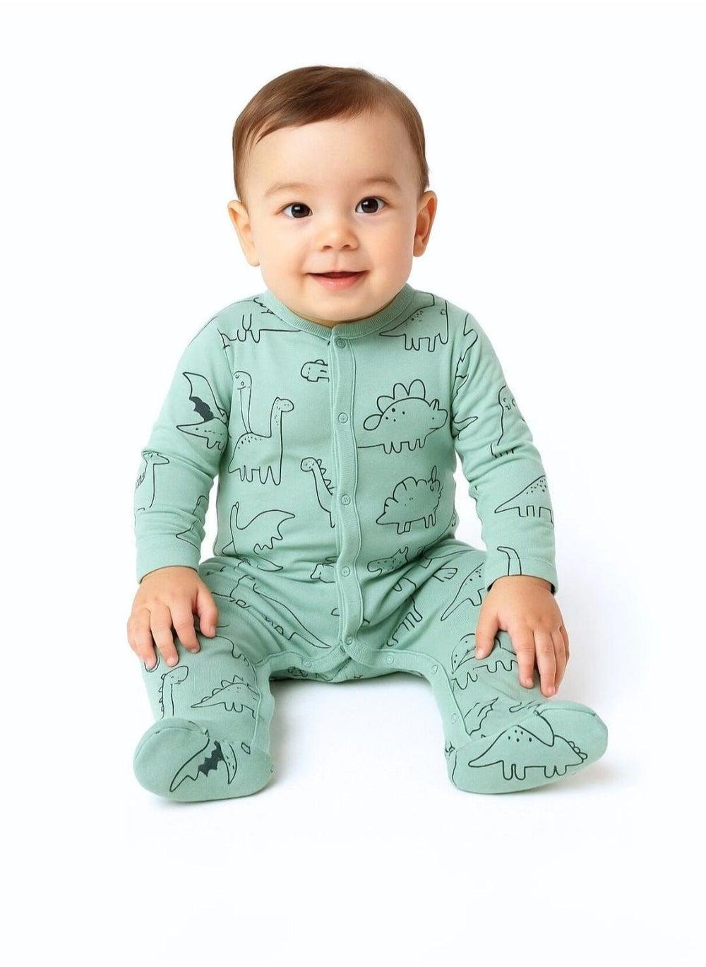 Boys 2 Pack Mint Footed Long Sleeve Sleepsuits - Image 1