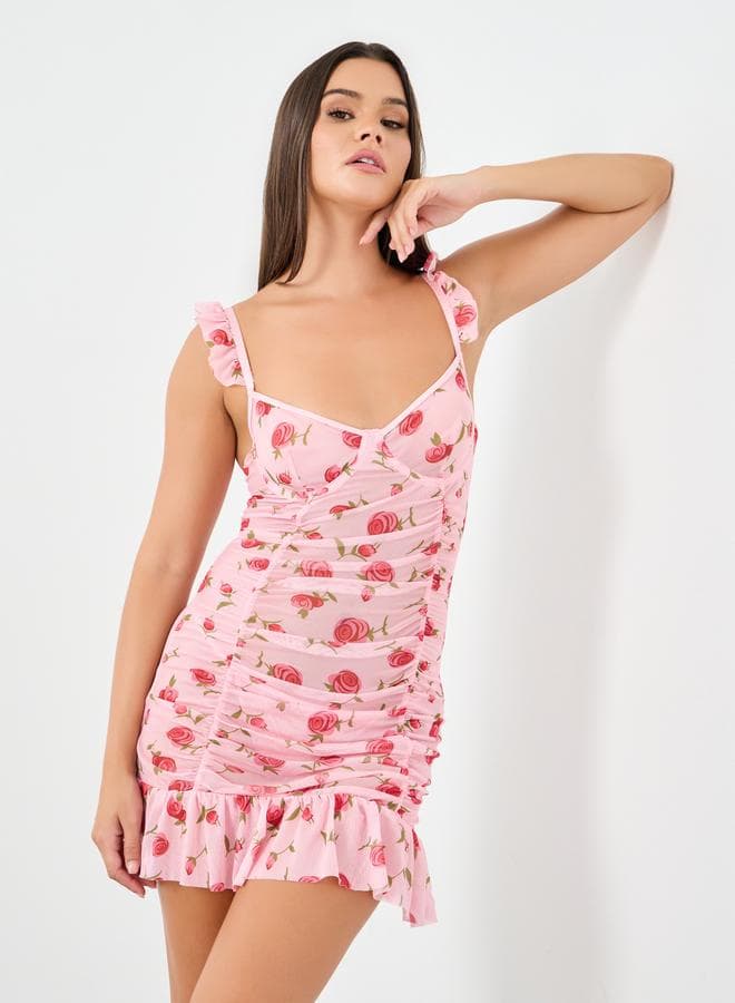 Styli Floral Ruched Wired Slip & Thong Set - Image 1