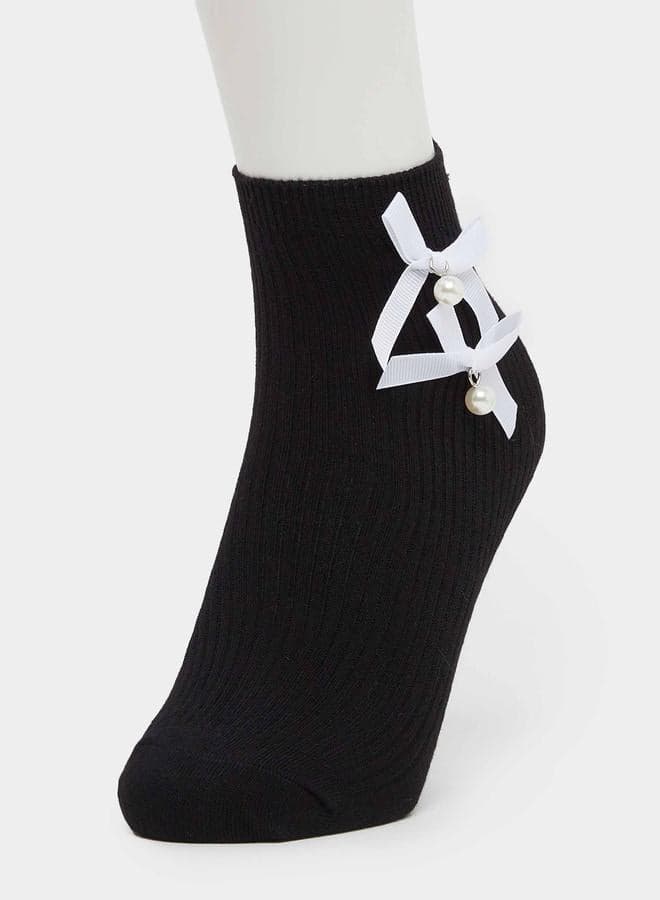 Styli Bow Detail Crew Socks for Girls - Image 1