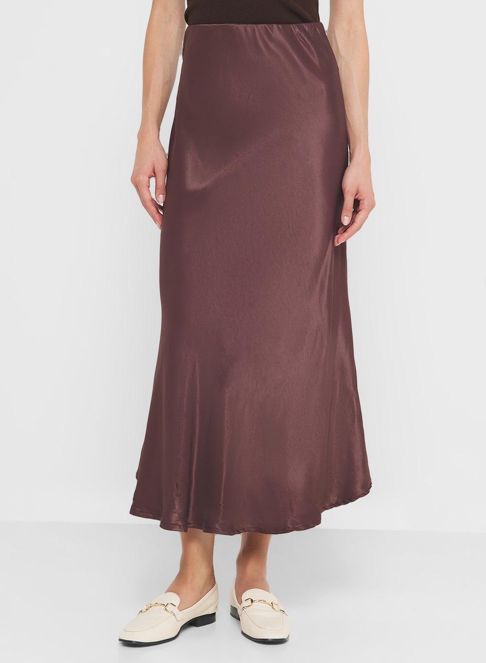 Women's Flowing Brown Maxi Skirt with Elastic Waist - Image 1