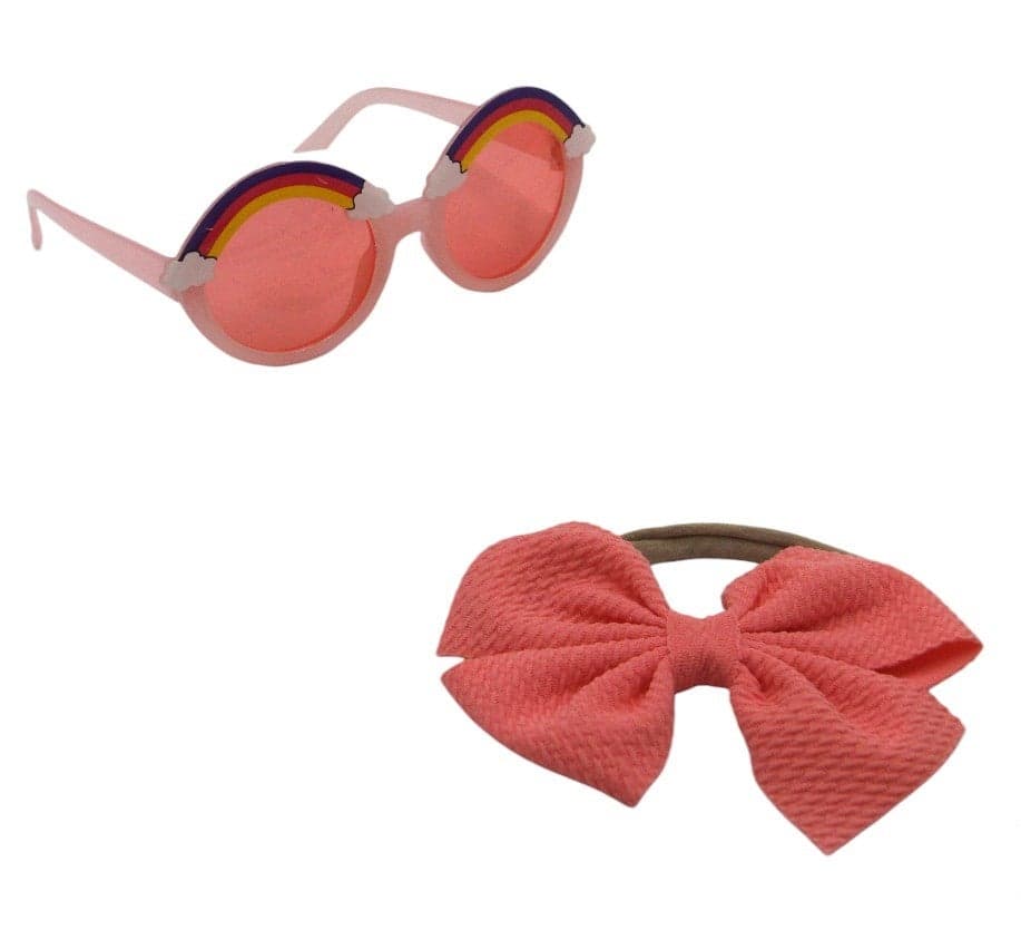 Anaya Rainbow Glasses & Bow Barrette Ponytail Set Peach - Image 1