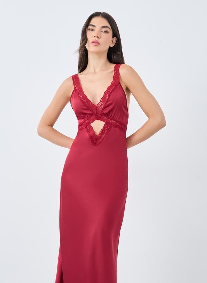 Lace Detail Cut Out Slip Dress Elegance - Image 1