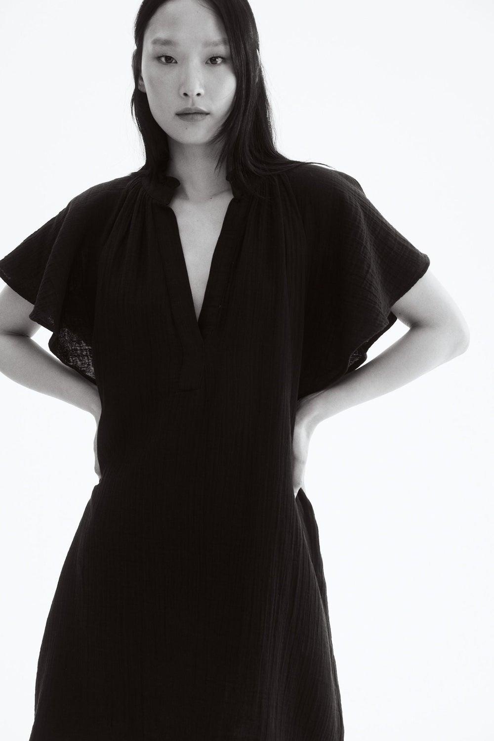 Soft Cotton Muslin A-Line Dress with Butterfly Sleeves - Image 1