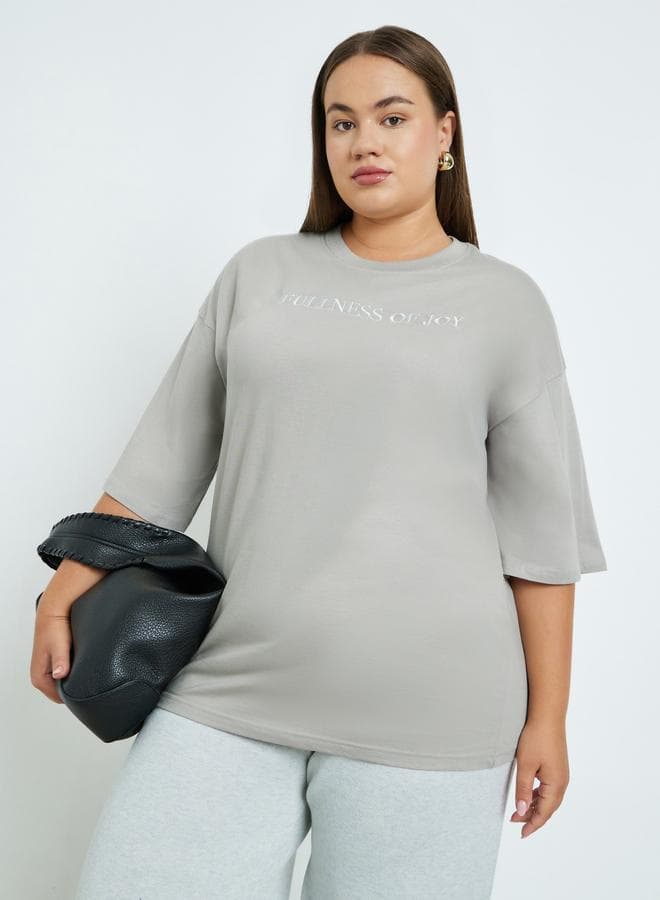 Plus Size Grey Embroidered T-Shirt Soft Chic Fit - Image 1