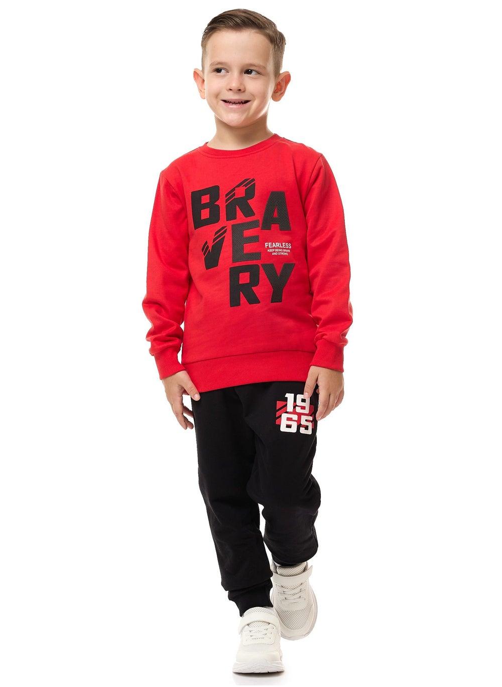 Boys' 2-Piece Sweatshirt Jogger Set Red-Black (2–8 yrs) - Image 1