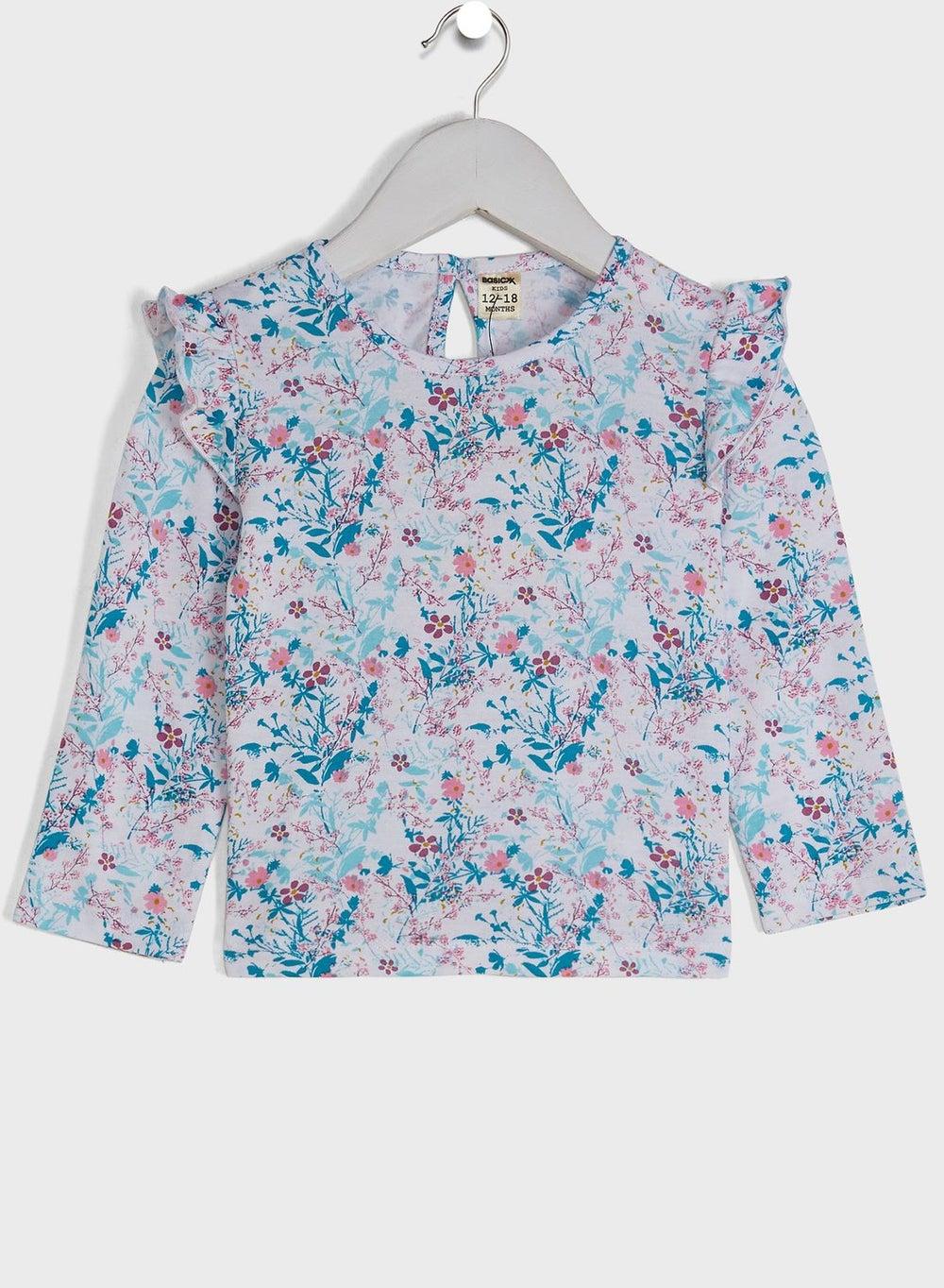 Infant Floral Cotton T-Shirt with Keyhole Back - Image 1