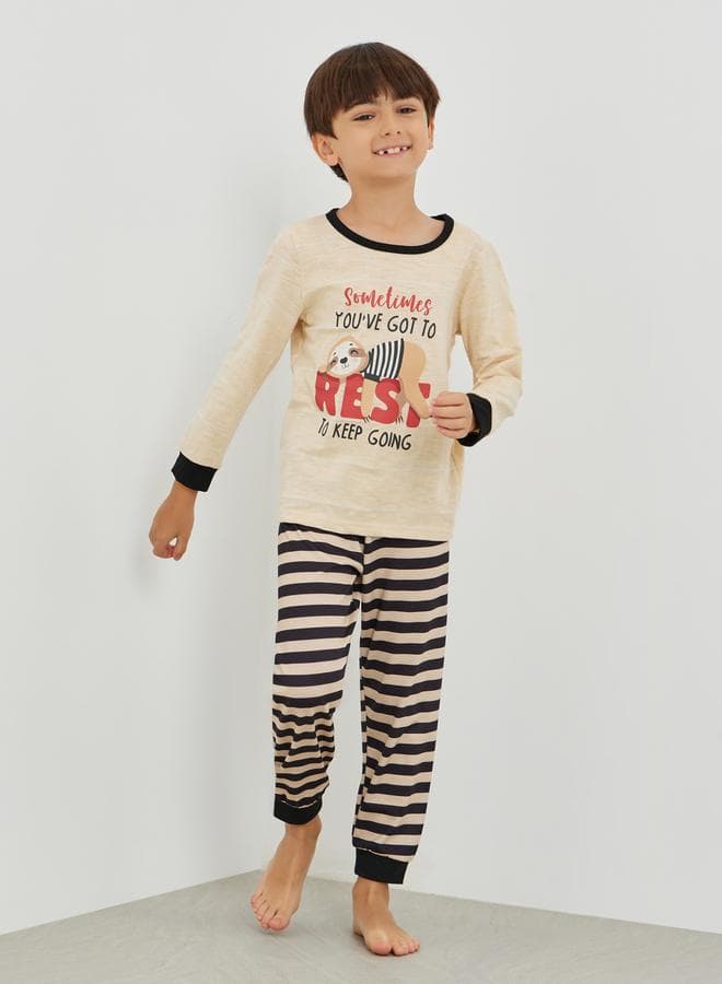 Graphic Print Tee & Striped Pyjama Set - Image 1