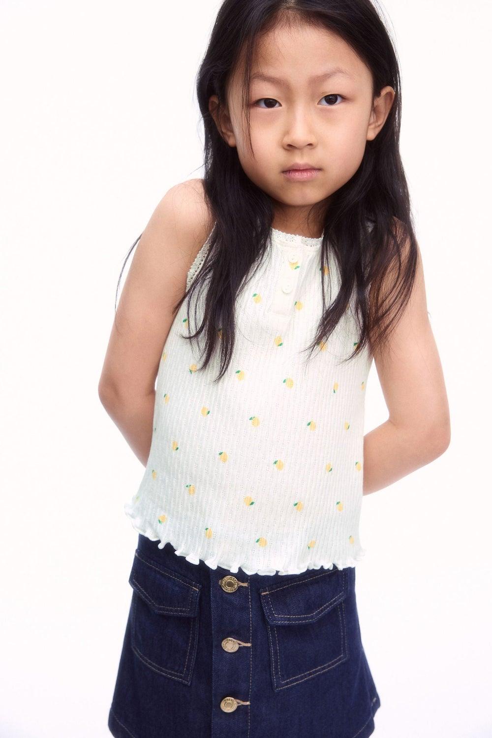 Pointelle Cotton Vest Top with Lace Trim - Image 1