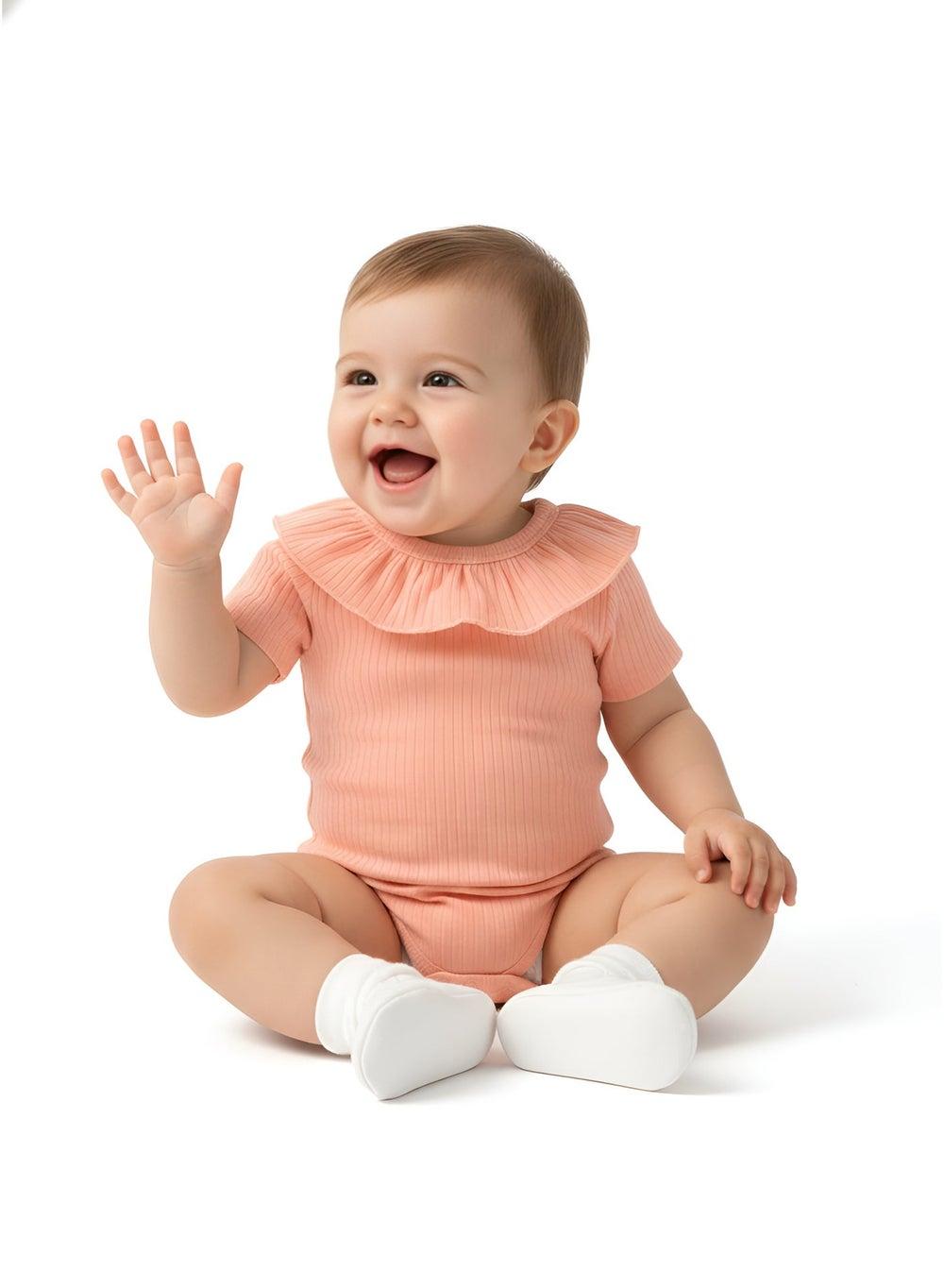 Bambimici Plain Peach Short Sleeve Bodysuit - Image 1