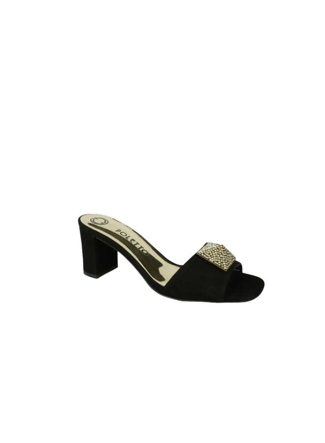 Poletto 4183174 V1 C03 Black Leather Block Heel Mule - Image 1