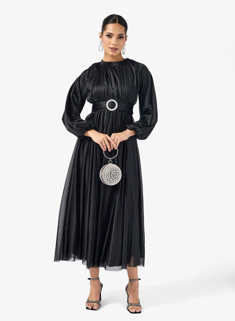 Elegant Ruched A-Line Midi Dress - Image 1
