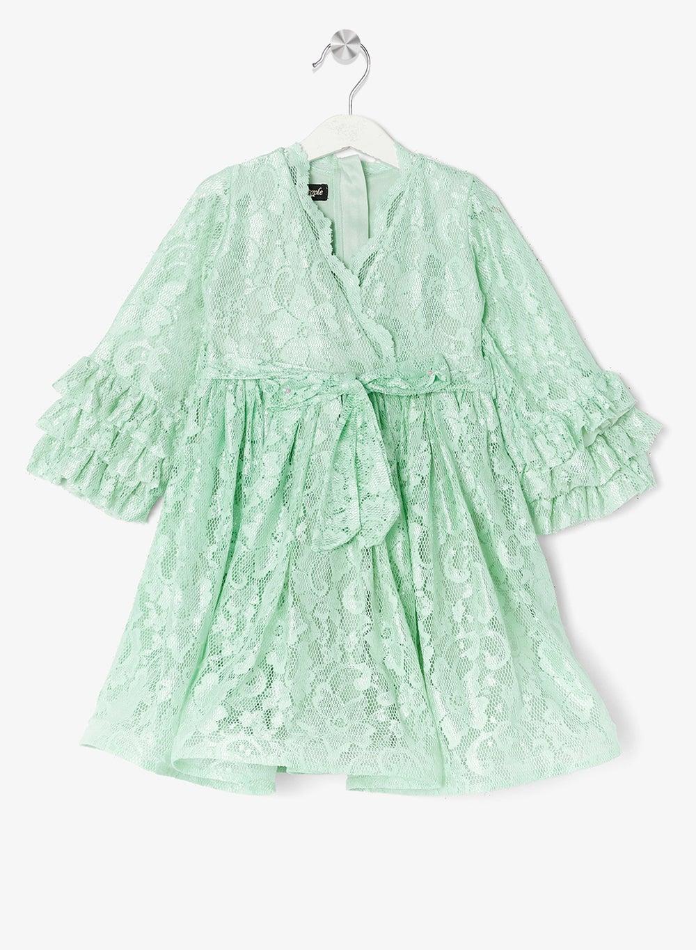 Girls Lace Ruffle Sleeve Dress - Image 1