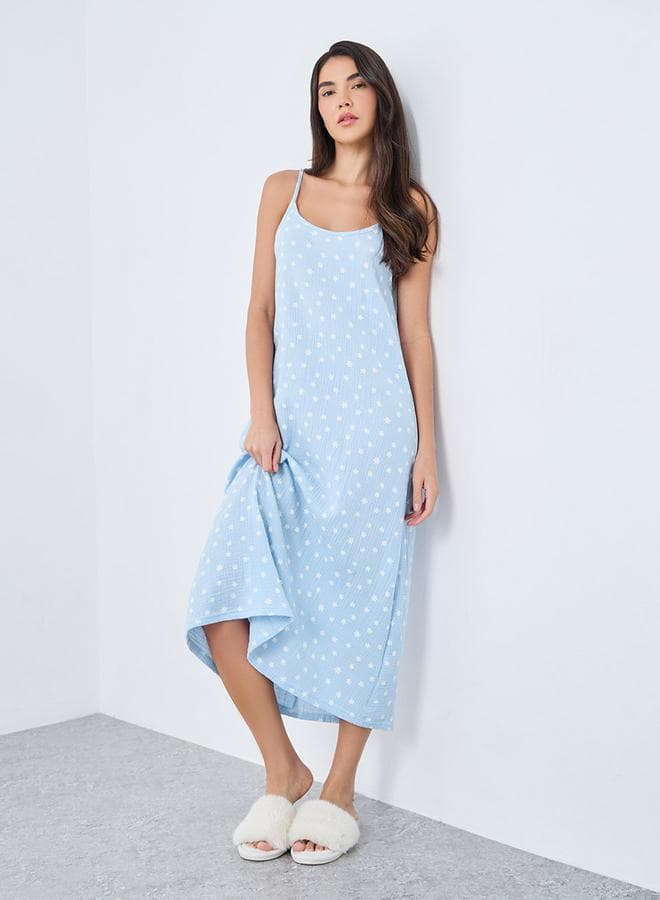 Styli Daisy Print Cotton Gauze Slip Dress - Image 1