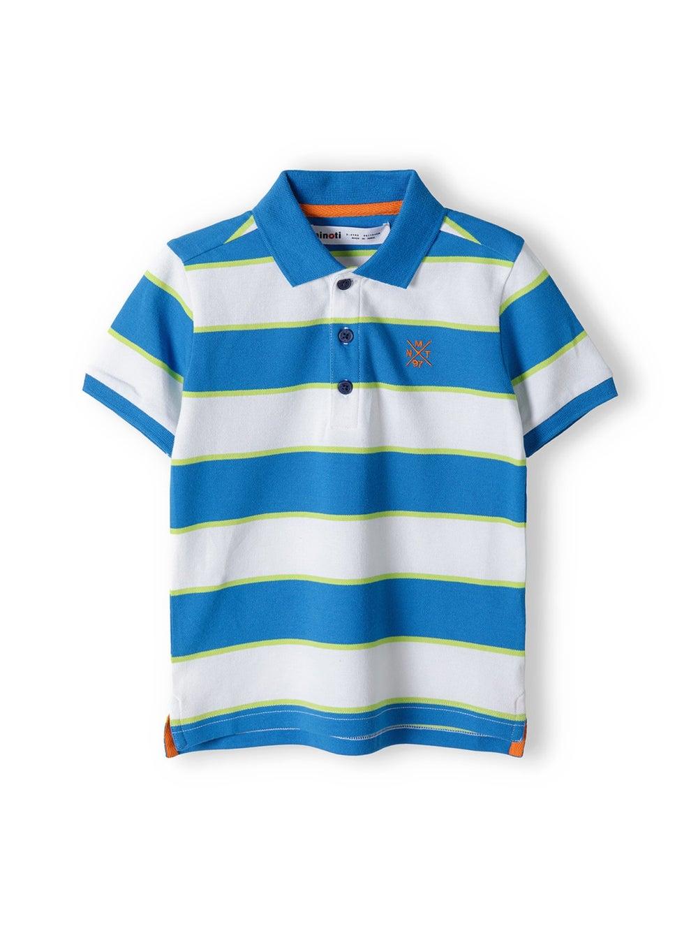 Boys Colourful Stripe Cotton Polo Shirt White - Image 1