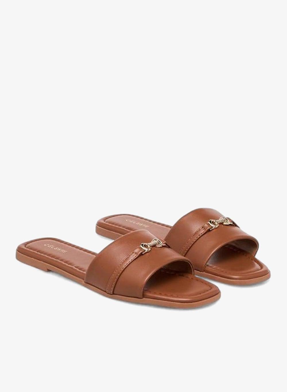 Women’s Square Toe Buckle Slip-On Flat Sandals - Image 1