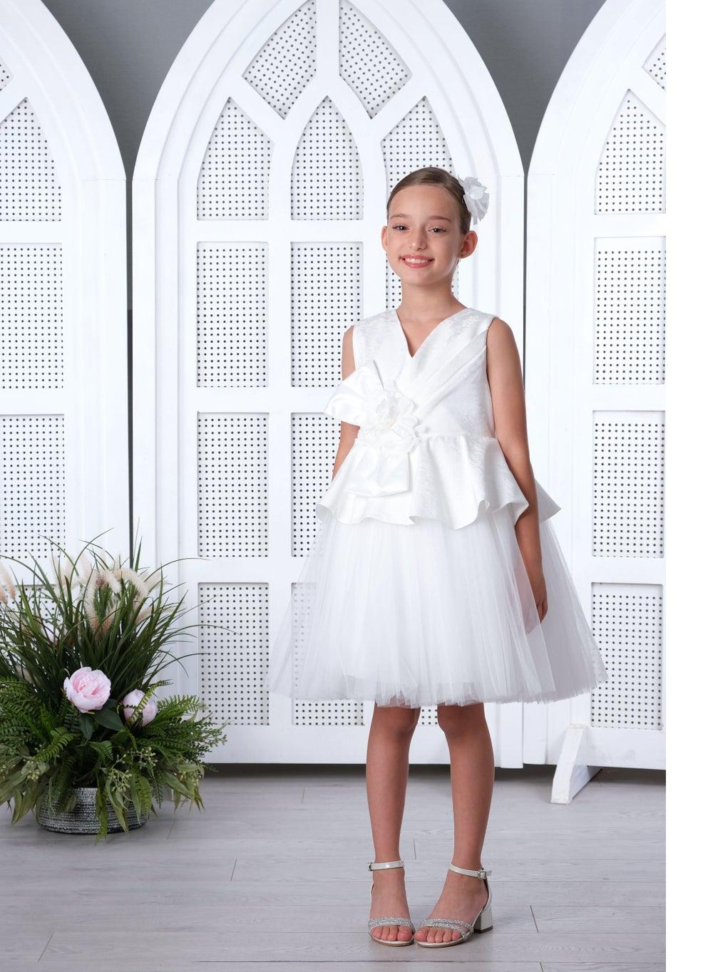 Ivory Tulle Dress for Girls – Layered Bodice - Image 1