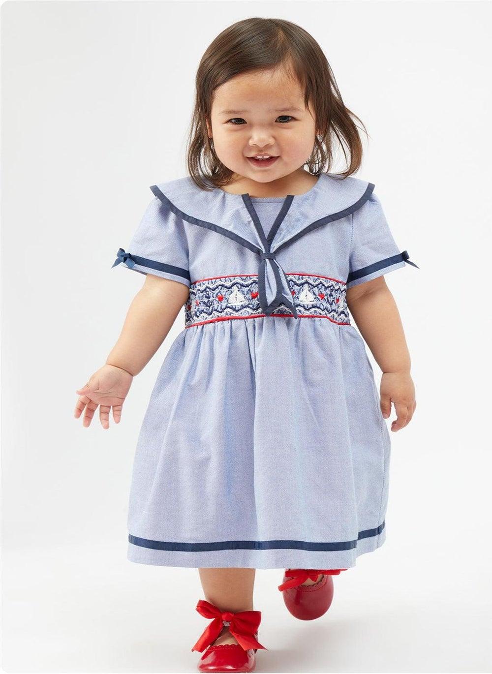 Light Blue Sailor Collar Dress with Ribbon Detail - Image 1