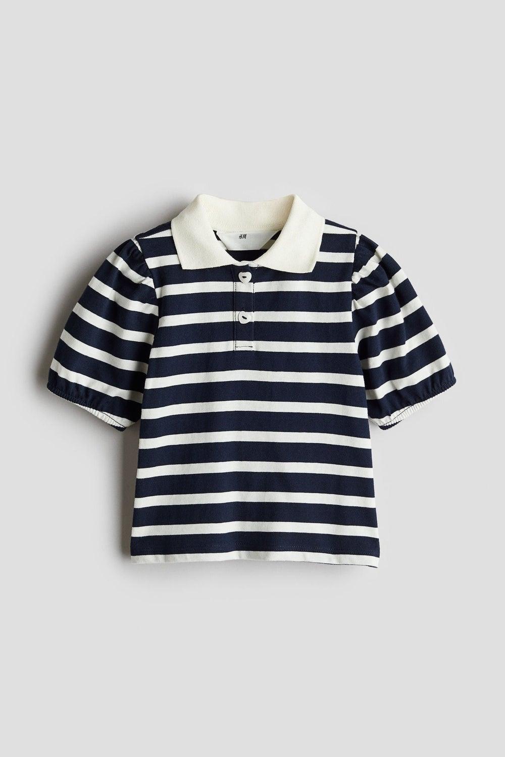 Puff-Sleeve Cotton Polo Shirt with Heart Buttons - Image 1