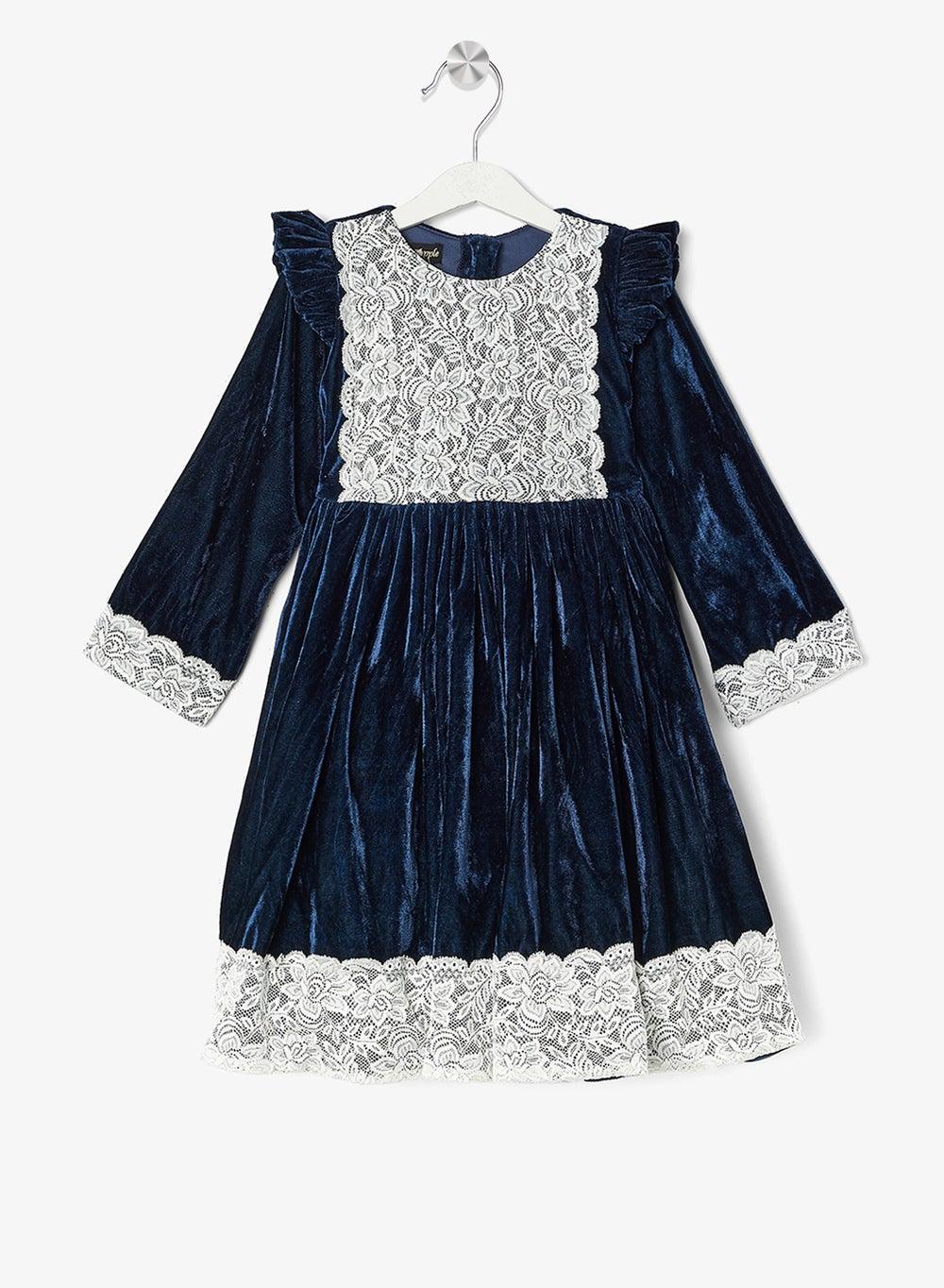 Girls Lace Trimmed Dress - Image 1