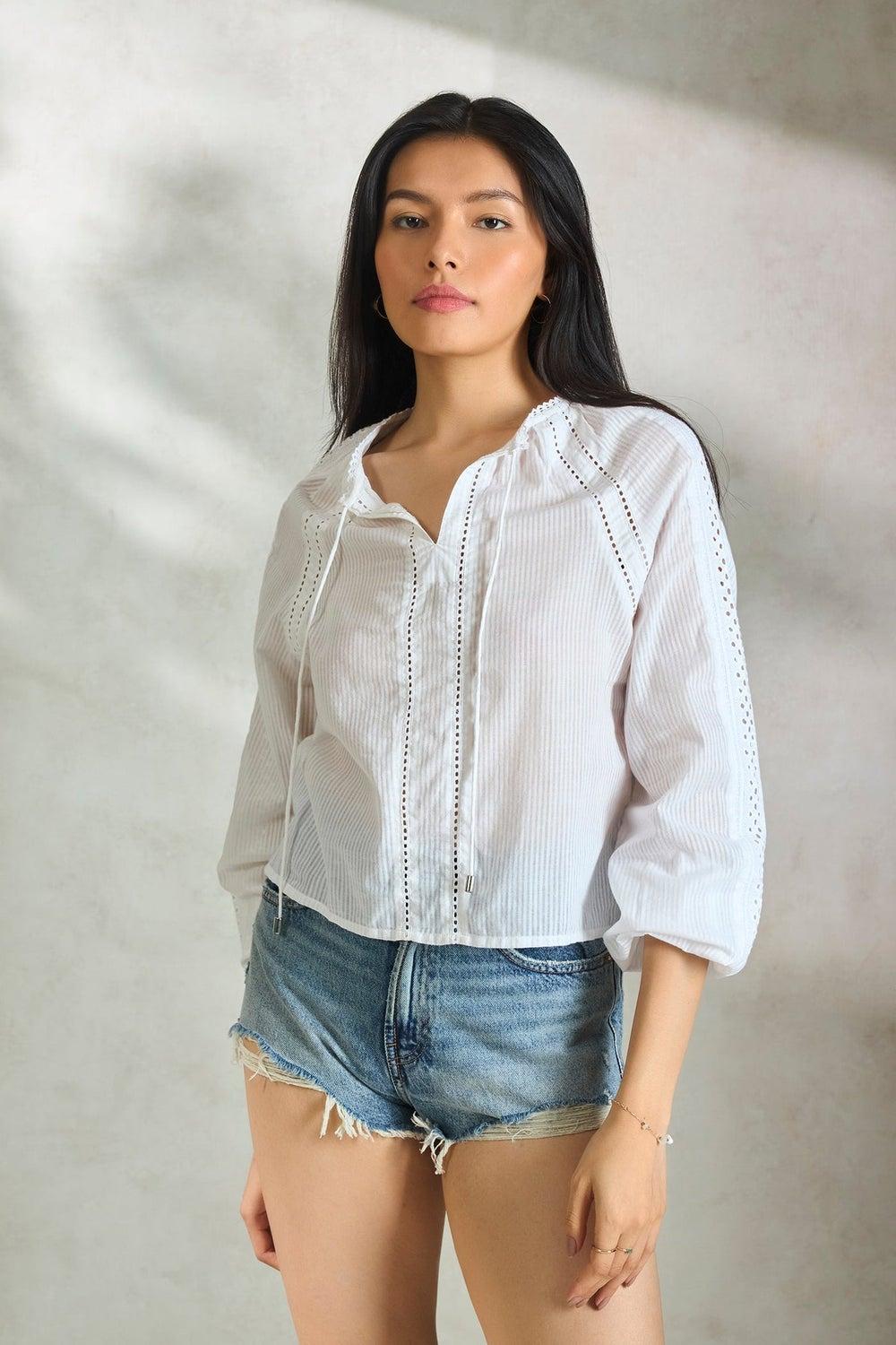 VIRGIO 100% Cotton Crop Blouse Top - Image 1