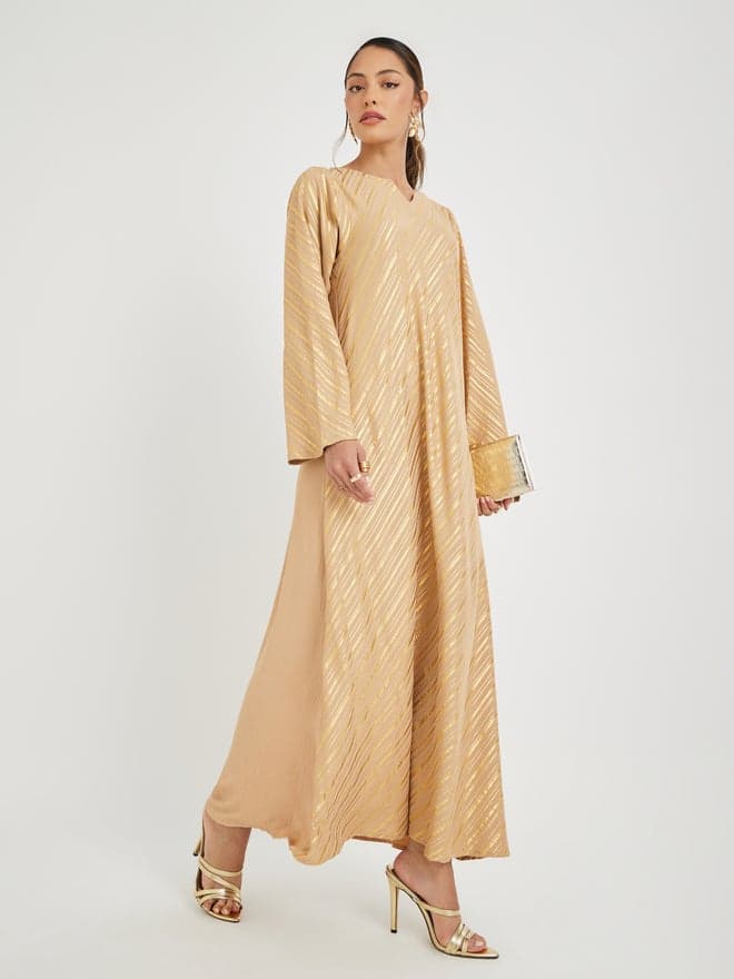 Amirah Foil Print Notch Neck Jalabiya - Image 1