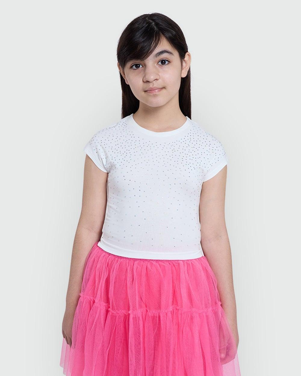 Girls’ White Tee With Subtle Chest Slogan - Image 1