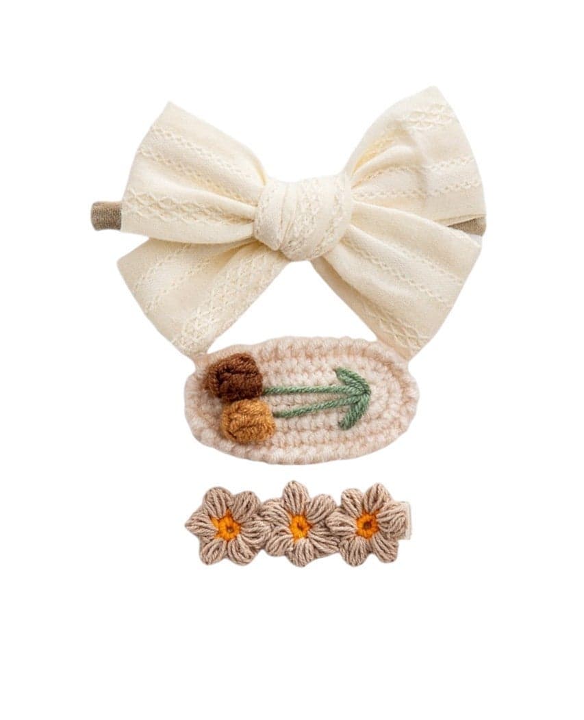 White Ribbon Bow Clip & Headband Set - Image 1
