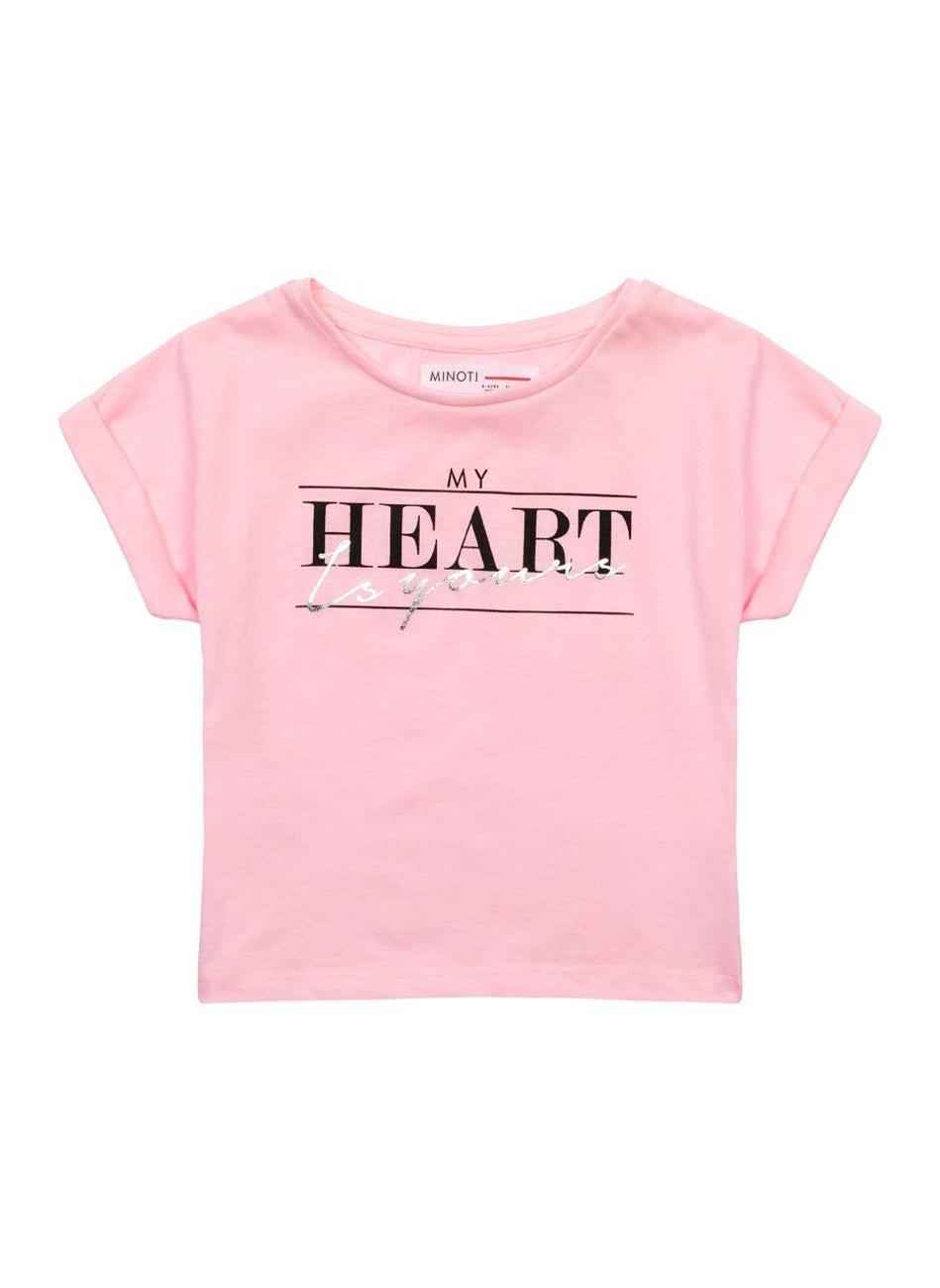 Girls Pink Printed Rolled Sleeve Summer T-Shirt - Image 1