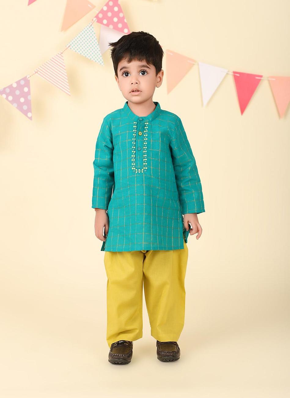 Teal Cotton Blend Kurta Set for Baby Boys - Image 1